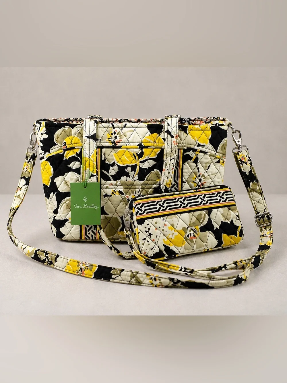 Vera Bradley Dogwood Tote & Wallet Retired Dark Floral Bohemian New